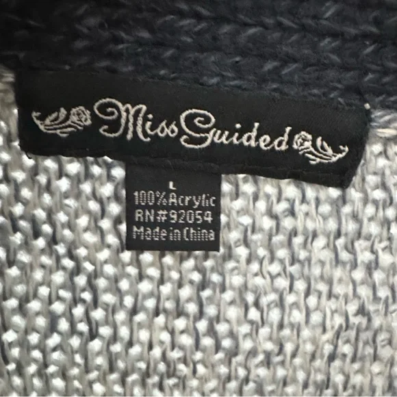 Miss Guided blue block pattern snap cardigan, size L - Picture 2 of 3